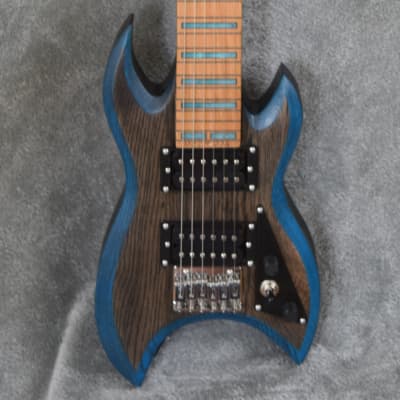 Hand Made Lap Steel 2-hum VT3way Shannon X-Axe 2022 Stain Black Blue Bevels Satin Relic image 3