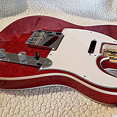 Bottom price on a stunning Double bound,USA made Alder body,quilt maple top in Red clouds. Made to fit a Tele neck # RQT-7 image 10