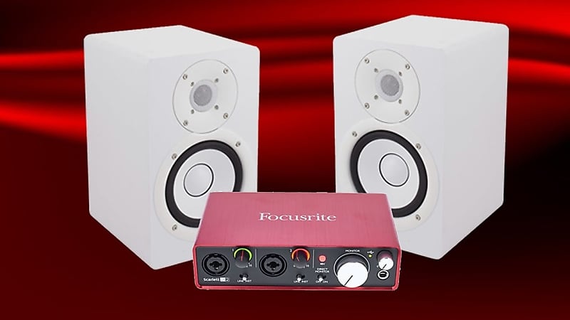 Yamaha HS5w HS5-W White 5" (5-inch) Studio Monitor Pair w/ Focusrite Scarlett 2i2 Audio Interface! image 1