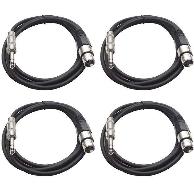 Seismic Audio SATRXL-F6-4BLACK 1/4" TRS Male to XLR Female Patch Cables - 6' (4-Pack) image 1