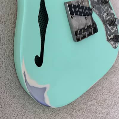 James Trussart Deluxe SteelCaster in Surf Green on Cream w/ Roses image 8