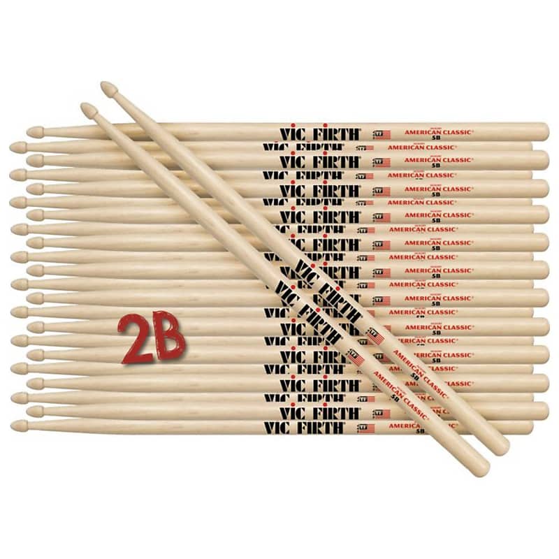 12 Pairs of Vic Firth 2B Wood Tip American Classic Hickory