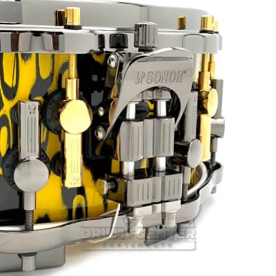 Sonor SQ2 Heavy Beech Snare Drum 14x5.5 Yellow Tribal w/Black & Gold Hardware image 4