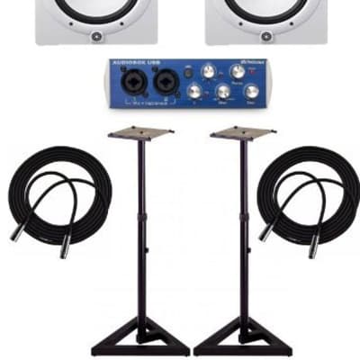 Yamaha HS8W Powered Monitor Speakers + Speaker Stands + AudioBoxUSB & Cables. image 1