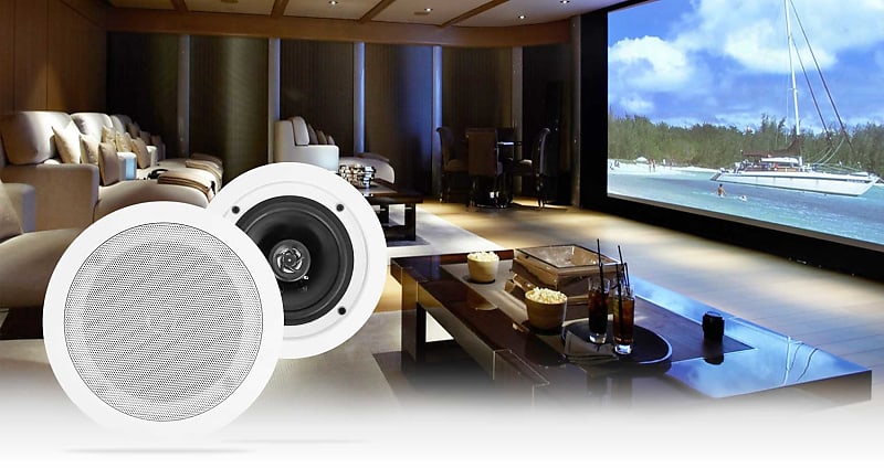 2 Rockville HC55-16 White 5.25&quot; 300 Watt In-Ceiling Home Theater Speakers 16 Ohm  			