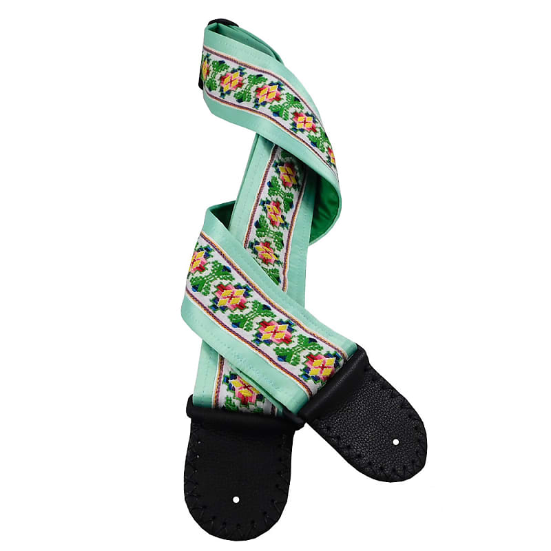 Embroidered Ribbon Pastel Green Guitar Strap Handmade Emerald Reverb