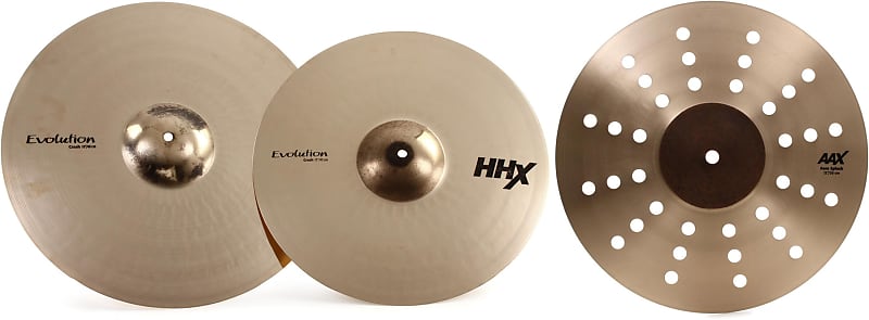 Sabian HHX Evolution Crash Cymbal Set - 17/19 inch Bundle with Sabian 12  inch AAX Aero Splash Cymbal