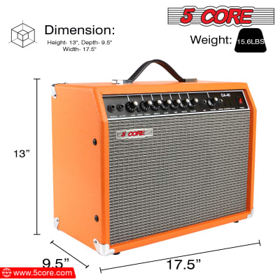 5 Core Electric Guitar Amplifier 40W Solid State Mini Bass Amp w 8” 4-Ohm Speaker EQ Controls Drive Delay ¼” Microphone Input Aux in & Headphone Jack for Studio & Stage for Studio & Stage- GA 40 ORG image 2