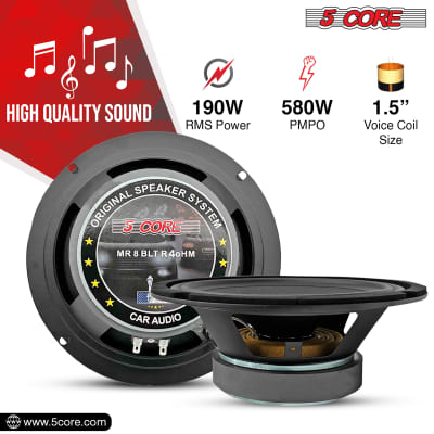 5 Core 8 Inch Subwoofer Car Audio Speaker Midrange with 190W RMS 4 Ohm Voice Coil 1.5 Inch Sub Woofer MR 8 BLT R 4oHM image 2