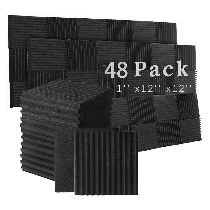 12 Pack Self-Adhesive Acoustic Panels 1 X 12 X 12 Inches - Acoustic Foam -  Studio Foam Wedges - High Density Panels - Soundproof Wedges - Charcoal