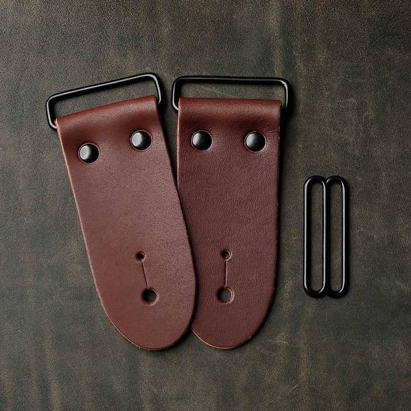 2" Guitar Strap Kit Brown Leather Black Hardware Reverb