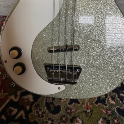 Left Handed Dan Electro Bass Guitar-Silver-Gold Sparkle image 15