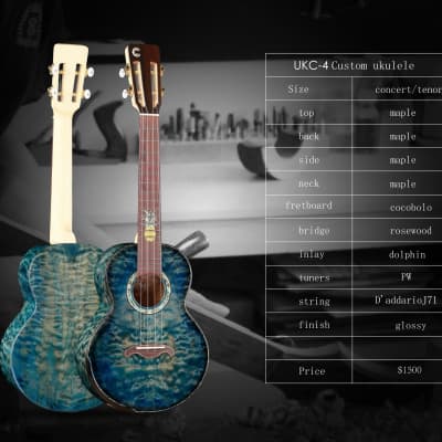 custom curly maple tenor concert ukulele with bag 2021 image 2