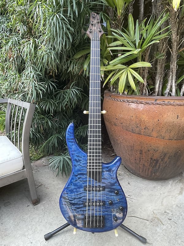 Warmoth Gecko Blue Quilted Maple 5-String | Reverb