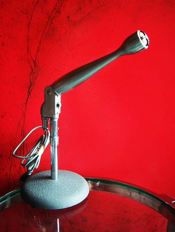 Vintage 1960's Aiwa DM-13 dynamic omni-directional Microphone satin Chrome Hi Z w cable & Atlas LO-2B stand adapter image 1