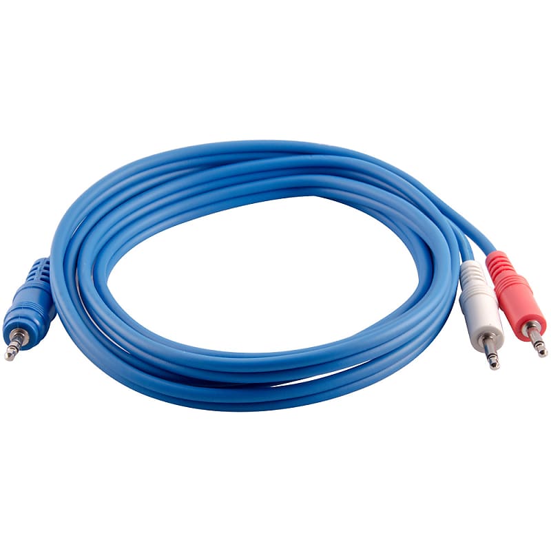 6 Foot Blue 3.5mm Stereo Male to Dual 3.5mm Mono Splitter Cable - Audio Y-Split image 1