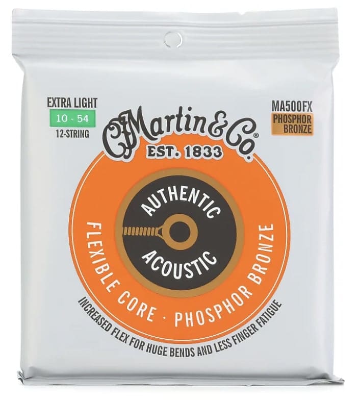 Martin MA500FX Authentic Flexible Core 92/8 Phosphor Bronze Acoustic Guitar Strings - .010-.054 Extra Light 12-string