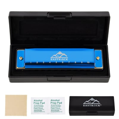 Blues Harmonica Mouth Organ 10 Hole C Key With Case, Diatonic Harmonica For Professional Player, Beginner, Students Gifts, Adult, Friends, Gift Blue image 4