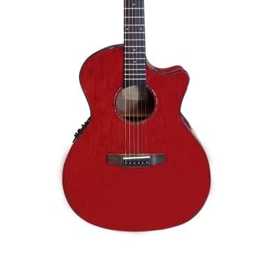 Minor Error-Top Solid Mahogany Acoustic Electric Guitar Built-in Tuner Cutaway Red PPL6873 for sale