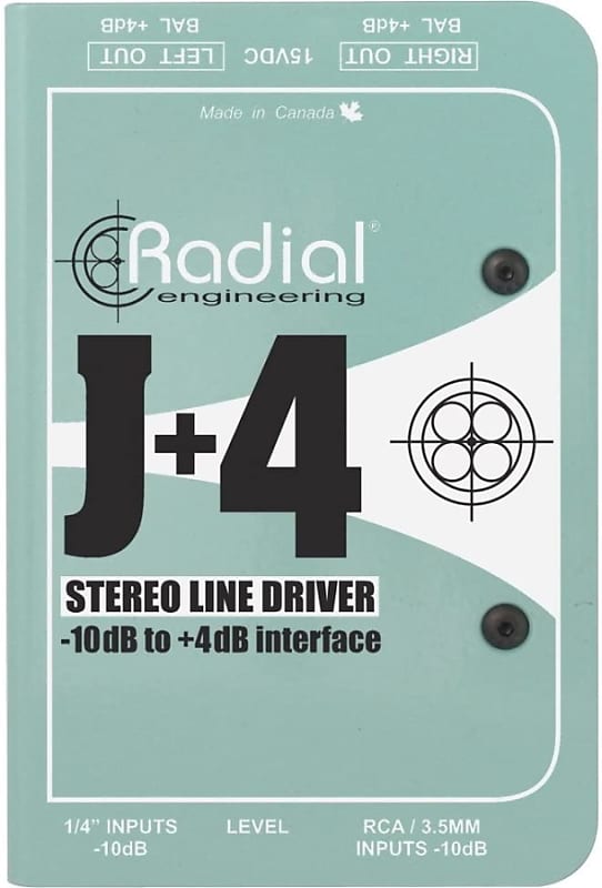Radial J+4 Stereo Line Driver -10dB to +4dB Interface DI image 1