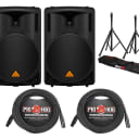 2x Behringer B215D + Speaker Stand Pair w/ Bag + 2x 20' XLR Cable