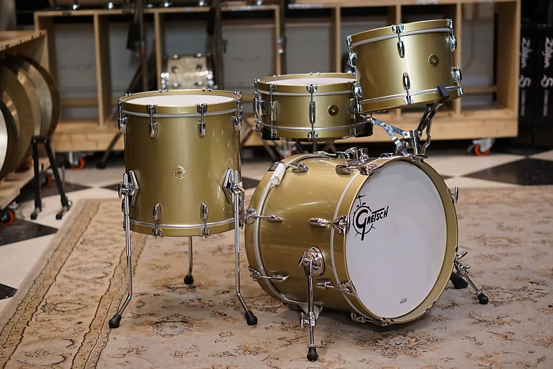 Gretsch 18/12/14/5.5x14" USA Custom Drum Set - Gold Mist with wood hoops image 1