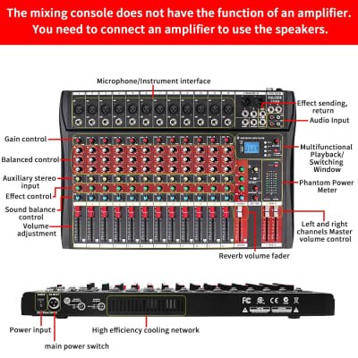 Professional Audio Mixer, Sound Board Console System, Interface 4 Channel  Digital USB Bluetooth MP3 Computer Input 48V Phantom Power Stereo DJ Studio  Streaming FX 16-Bit DSP Processor 