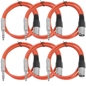 Seismic Audio SATRXL-M3RED6 XLR Male to 1/4" TRS Male Patch Cables - 3' (6-Pack)