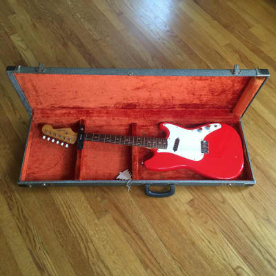 Vintage Fender Musicmaster 1960 Fiesta Red Nitro Lacquer 22.5” Short Scale Solid Body Guitar Relic 6.4 lb HSC image 2