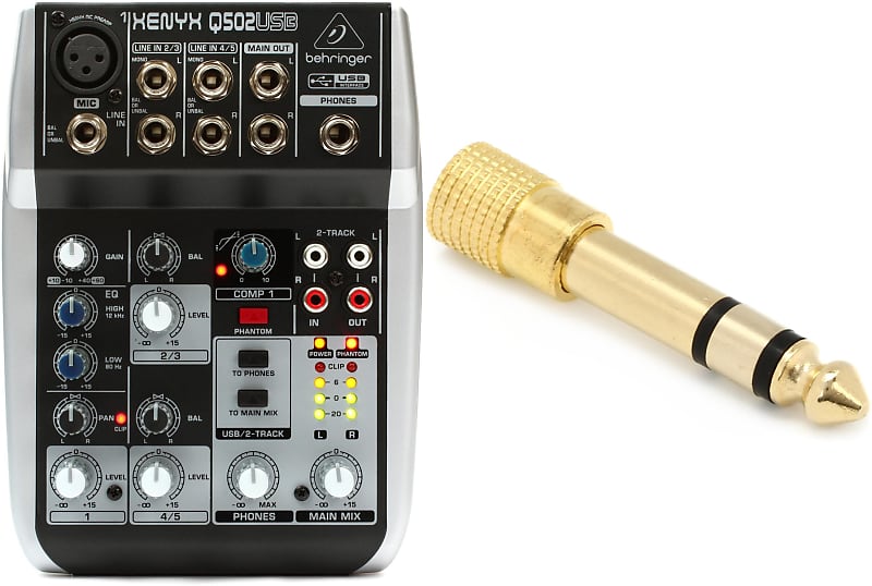 Behringer Xenyx Q502USB Mixer with USB  Bundle with Hosa GHP-105 3.5mm TRS Female to 1/4-inch TRS Male Headphone Adapter image 1