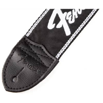 Fender Running Logo Guitar Strap with Leather Ends, Black image 2