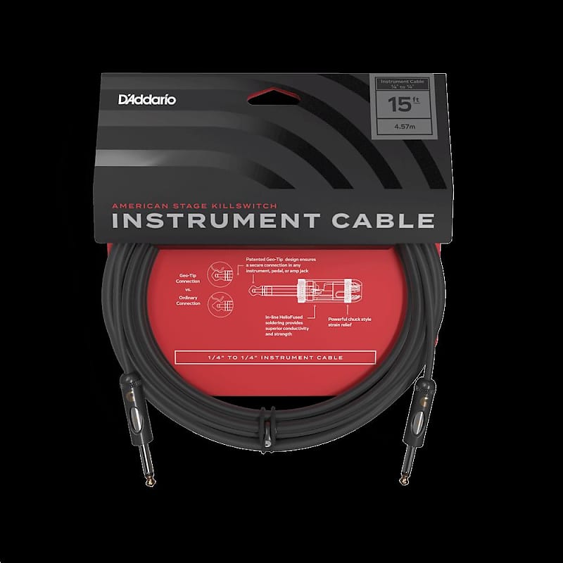 D'Addario American Stage Kill Switch Instrument Cable, 15 feet image 1