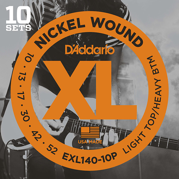 D'Addario EXL140-10P Nickel Wound Electric Guitar Strings, Light Top / Heavy Bottom Hybrid Gauge 10-Pack image 1