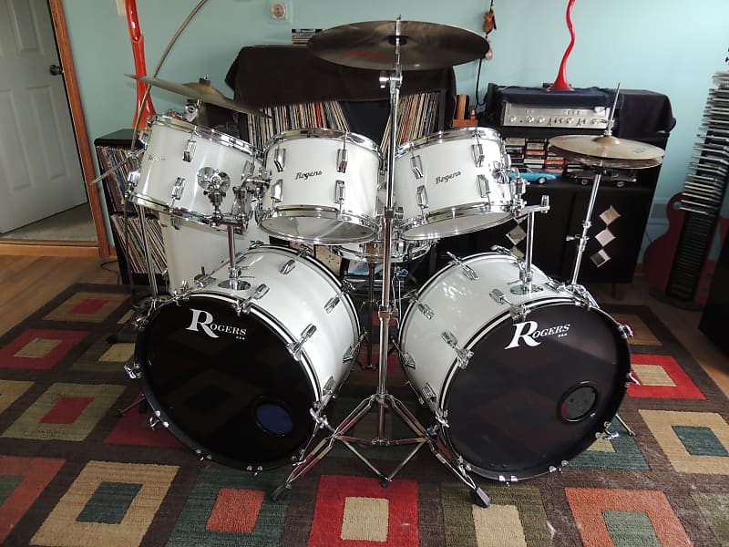 ROGERS Double Bass Drum Set 1970's New England White Reverb