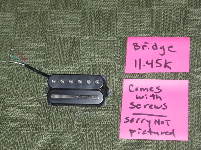 used (less than lite average wear) genuine DiMarzio BHWP3 BRIDGE  (F-spaced) pickup [which is an OEM-supplied DiMarzio "Drop Sonic" (D-Sonic)], early to mid 2000s, BLACK (+ screws) 11.45k, from early JP6, wire needs to be lengthened image 1