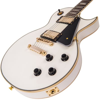 Vintage Reissued Series, Set Neck, V100AW Carved Mahogany Top, HH, Arctic White image 4