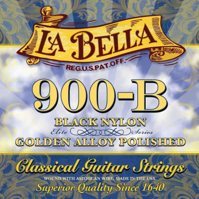 La Bella 900B Elite Black Nylon Polished Golden Alloy Classical Guitar Strings - Medium Tension image 1