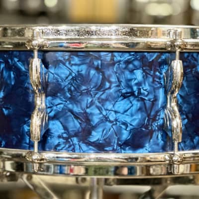 Premier Royal Ace 5.5" X 14" Vintage Snare Drum -Blue Pearl-Good Condition image 3