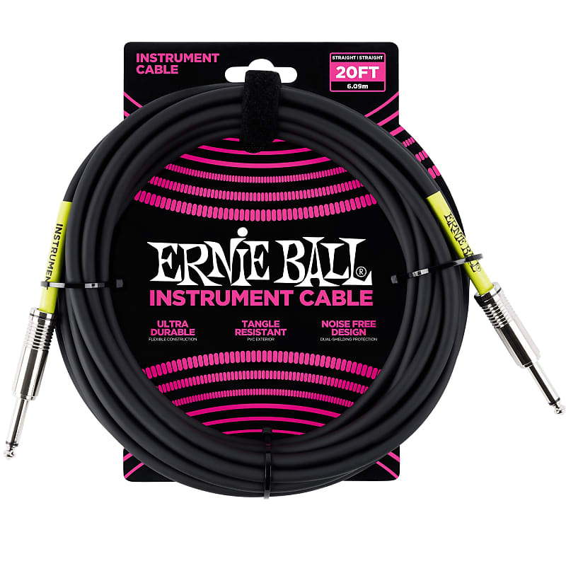 Ernie Ball 20' Straight / Straight Instrument Cable - Black