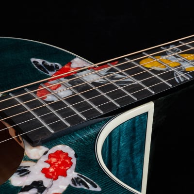 Hsienmo KOI Fish Aqua Blue Full Solid Acoustic Guitar with hardcase image 17