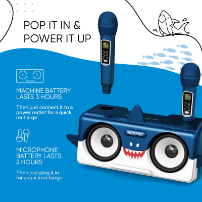 MASINGO 2023 New Portable Shark Karaoke Machine for Boys & Girls, w/Bluetooth Speakers, 2 Wireless Microphones, PA System & Karaoke Song Mode! Best Birthday Gift for Kids & Baby Toddlers - Spinto G3 image 4