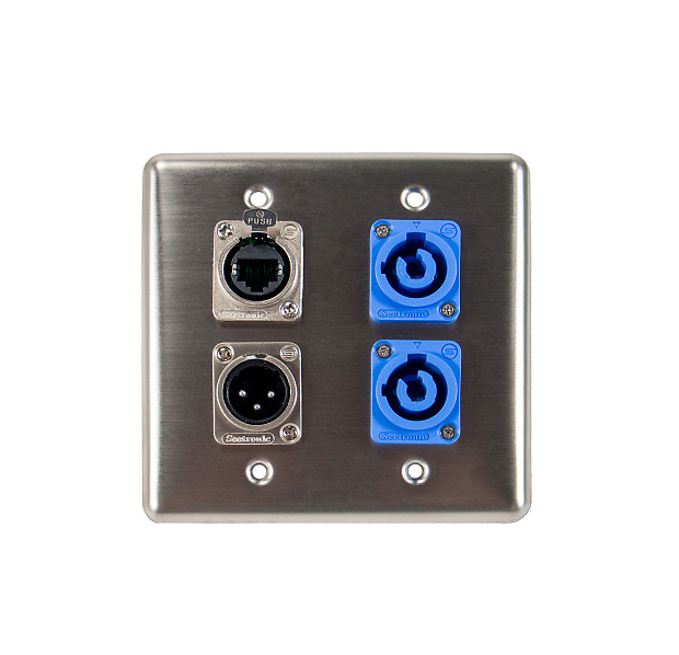 OSP Q-4-2PCA1E1XM Quad Wall Plate with 2 PowerCon A, 1 Tactical Ethernet, and 1 XLR Male Connector image 1