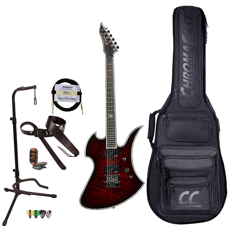 BC Rich Guitars Mockingbird Extreme Exotic Electric Guitar with EverTune, Case, Strap, and Stand, Black Cherry Quilt image 1