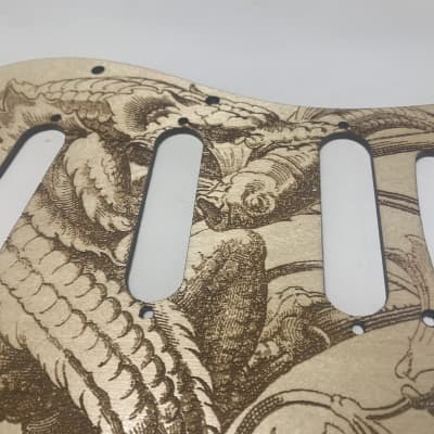 US made marine sea monster laser engraved wood pickguard for Stratocaster image 3
