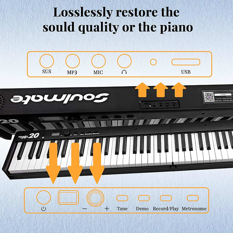 Folding Piano Keyboard, 88 Keys Full Size Semi-Weighted Foldable Piano,  Support MIDI USB Interface Bluetooth Portable Piano with LCD Screen Sheet