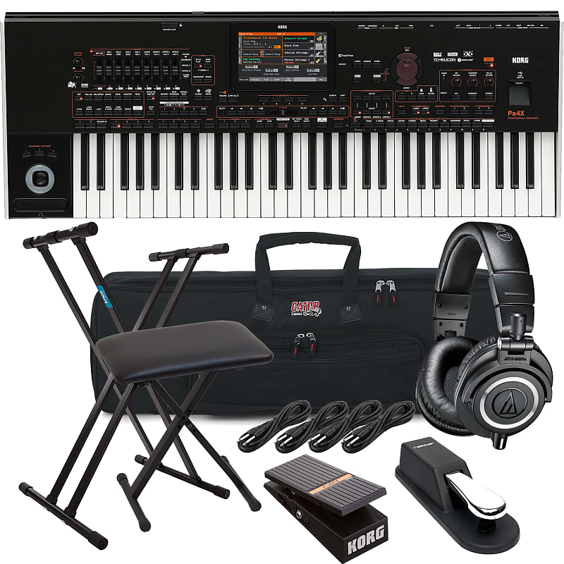 Korg Pa4X-61 61-key Professional Arranger, Keyboard Stand, Bench, Korg EXP2 Pedal, Sustain Pedal, AT ATH-M50X, (4) 1/4 Cables, Gator GKB-61 Bundle image 1