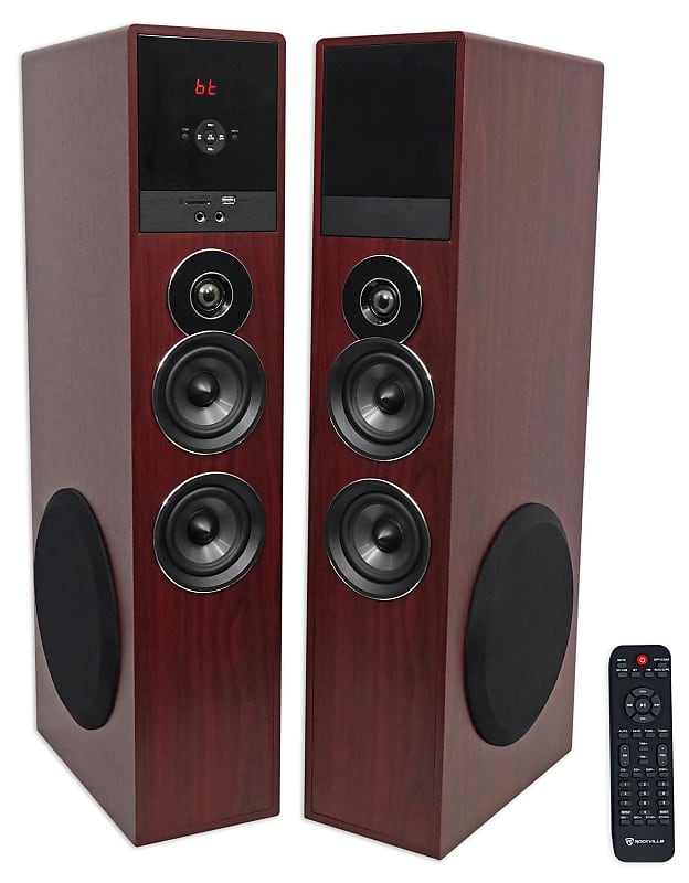 Rockville TM80C Cherry Powered Home Theater Tower Speakers 8" Sub/Bluetooth/USB image 1