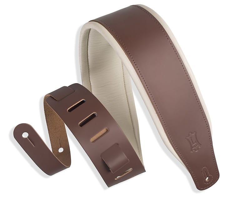 Levy's 3" Top Grain Foam-Wrapped Leather Guitar Strap - Brown & Cream image 1