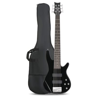 Glarry Black GIB Bass Guitar Full Size 6 String HH Pickup for sale