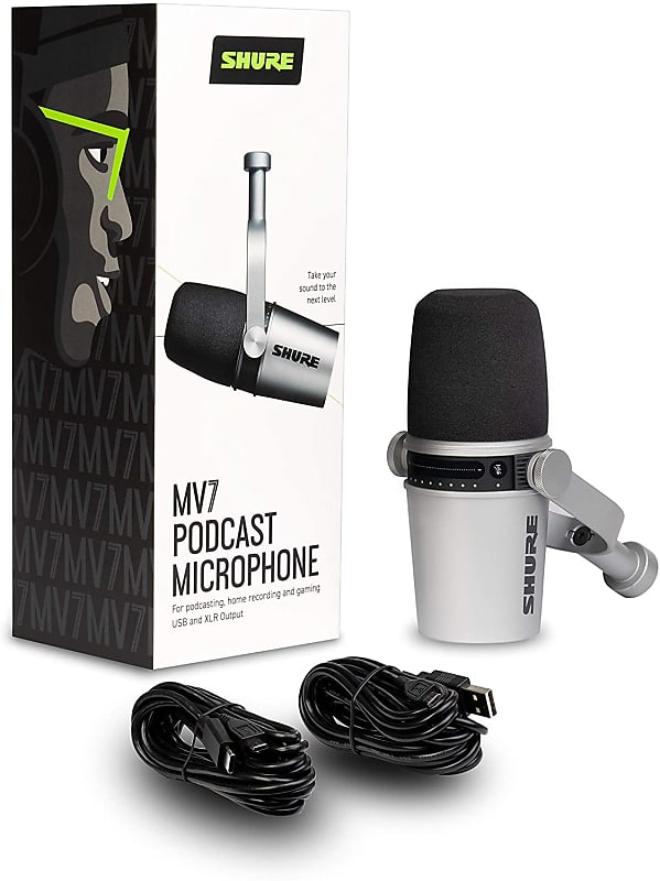 Mint Shure MV7 USB/XLR Dynamic Podcast Microphone - Silver | Reverb